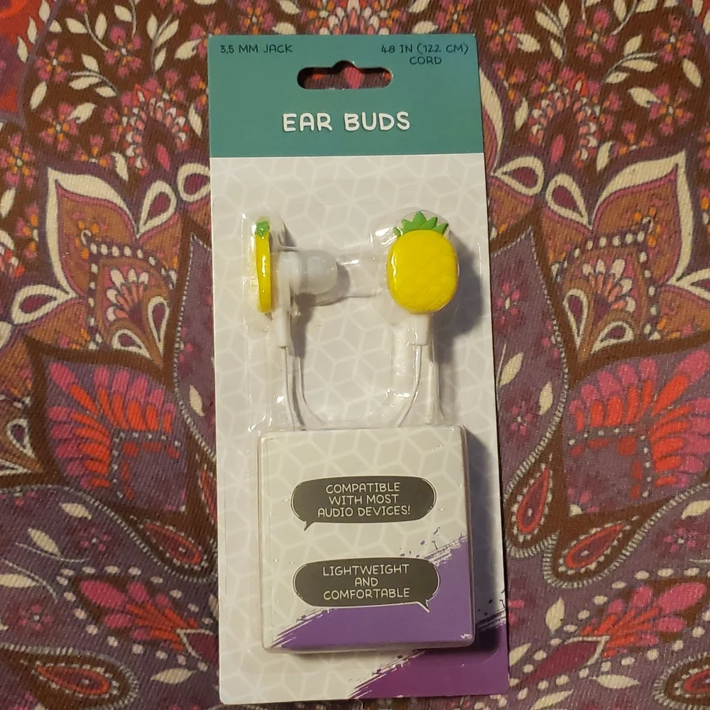 Pineapple Ear Buds Micro USB Cable Yellow Earphone Headphone Charging Cable